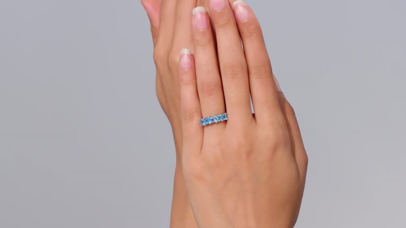 Swiss Blue Topaz 5 Stone Ring in Rhodium Over Sterling Silver (Size 10.0) 2.15 ctw