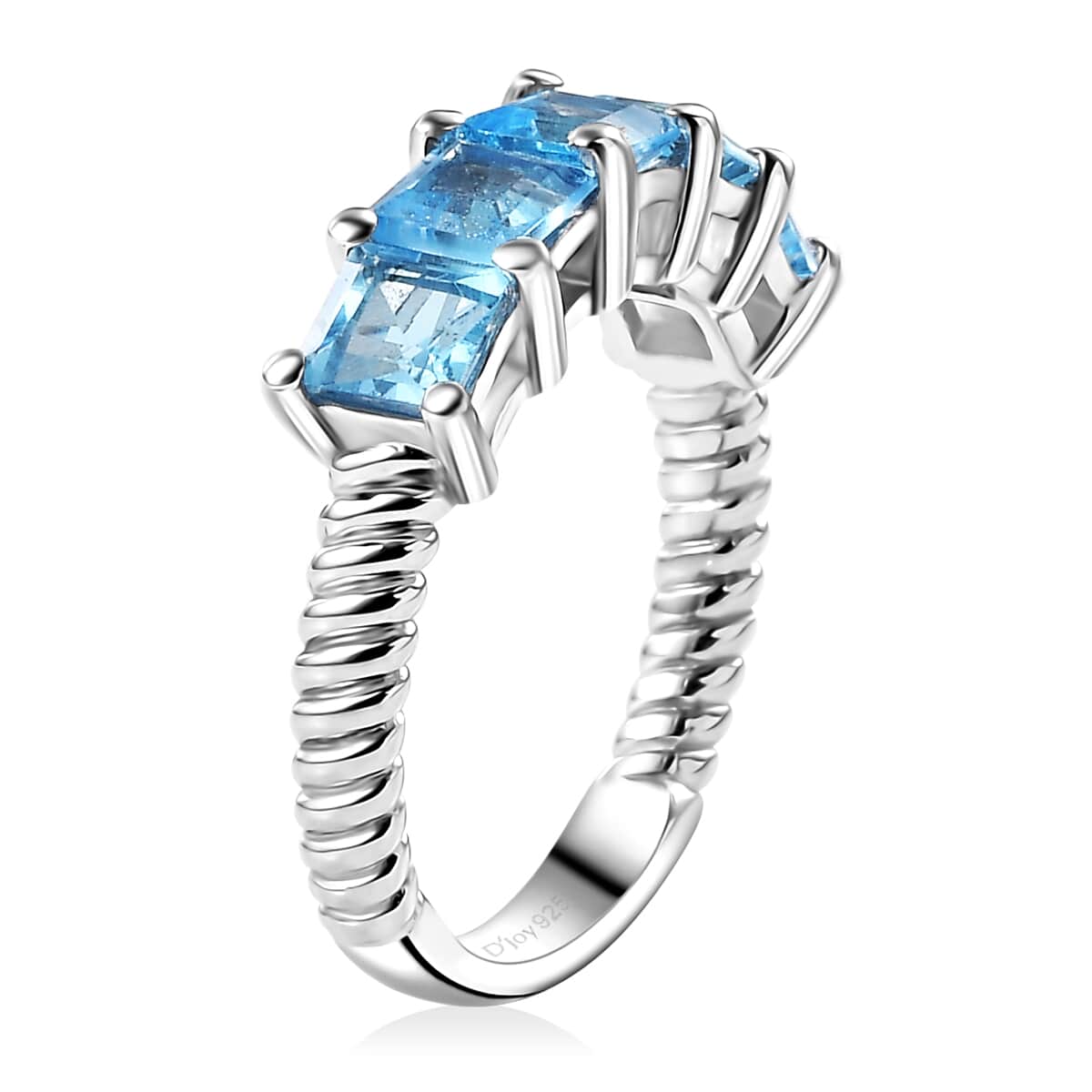 Swiss Blue Topaz 2.15 ctw 5 Stone Ring in Rhodium Over Sterling Silver (Size 10.0) image number 3