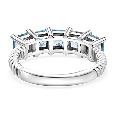Swiss Blue Topaz 5 Stone Ring in Rhodium Over Sterling Silver (Size 10.0) 2.15 ctw