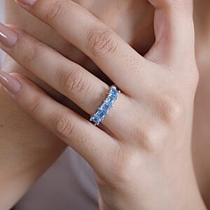 D'Joy Swiss Blue Topaz 2.15 ctw 5 Stone Ring in Rhodium Over Sterling Silver (Size 6.0)