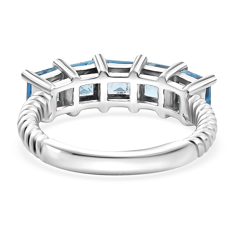 D'Joy Swiss Blue Topaz 2.15 ctw 5 Stone Ring in Rhodium Over Sterling Silver (Size 6.0)
