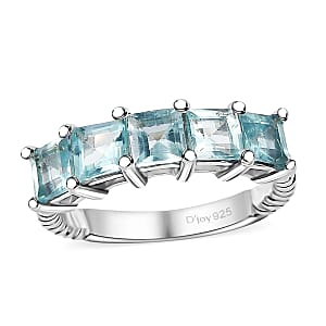Swiss Blue Topaz 5 Stone Ring in Rhodium Over Sterling Silver (Size 10.0) 2.15 ctw