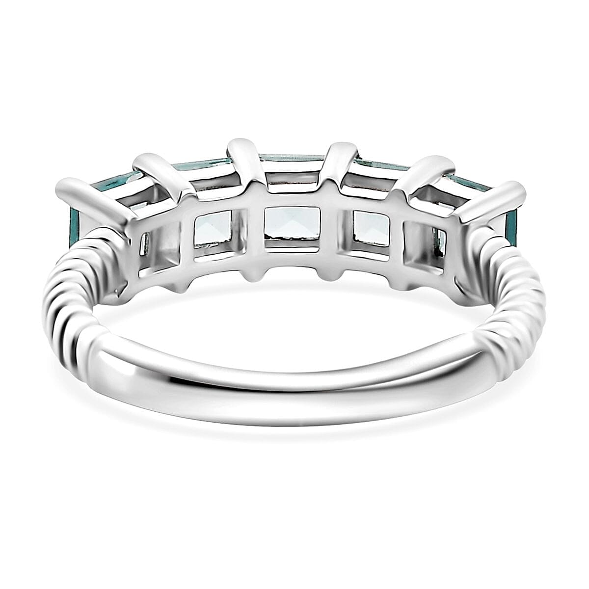 Swiss Blue Topaz 5 Stone Ring in Rhodium Over Sterling Silver (Size 10.0) 2.15 ctw image number 4
