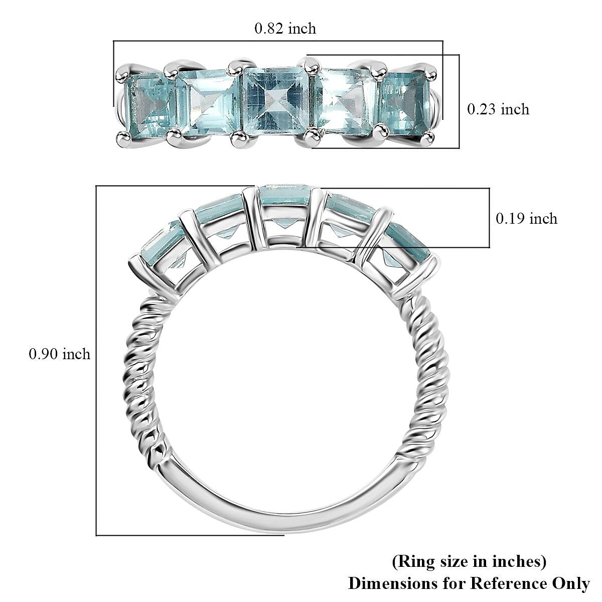 Betroka Blue Apatite 1.85 ctw 5 Stone Ring in Rhodium Over Sterling Silver (Size 5.0) image number 5
