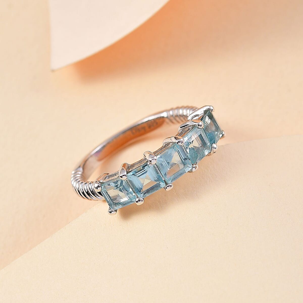 Betroka Blue Apatite 1.85 ctw 5 Stone Ring in Rhodium Over Sterling Silver (Size 7.0) image number 1
