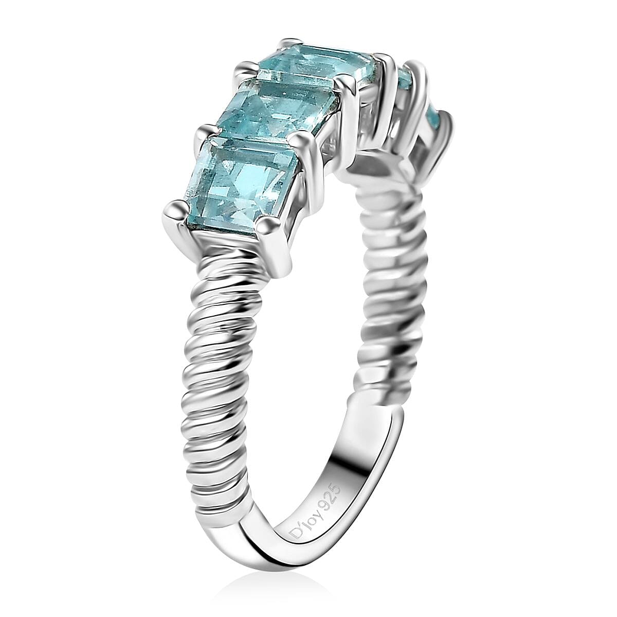 Betroka Blue Apatite 1.85 ctw 5 Stone Ring in Rhodium Over Sterling Silver (Size 7.0) image number 3