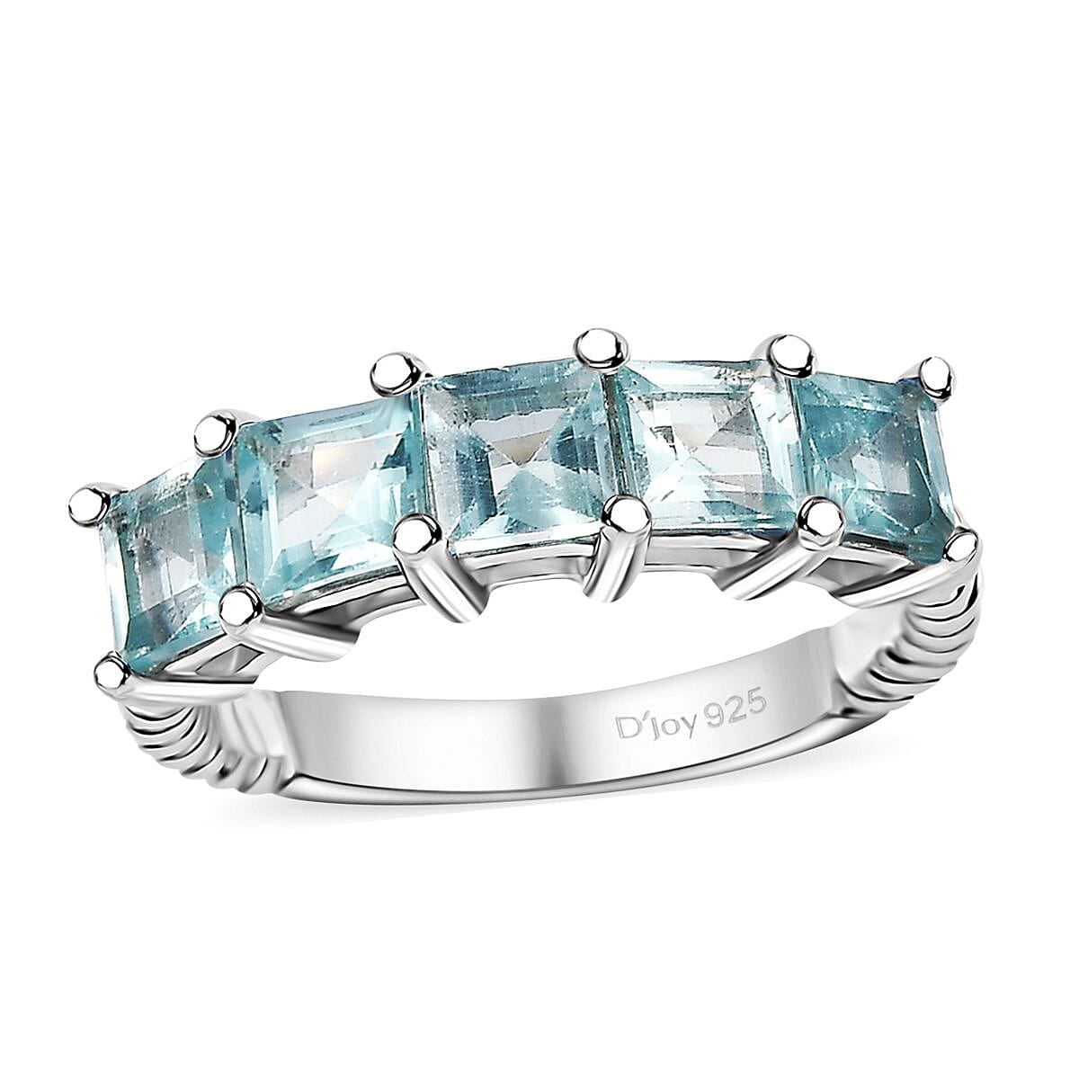 Betroka Blue Apatite 1.85 ctw 5 Stone Ring in Rhodium Over Sterling Silver (Size 9.0) image number 0