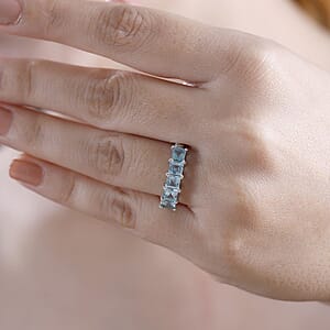 Betroka Blue Apatite 1.85 ctw 5 Stone Ring in Rhodium Over Sterling Silver (Size 9.0)