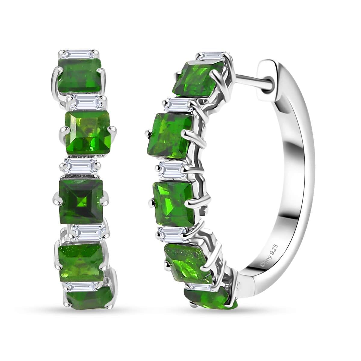 Chrome Diopside and Sea Waves Moissanite 4.10 ctw Earrings in Rhodium Over Sterling Silver image number 0