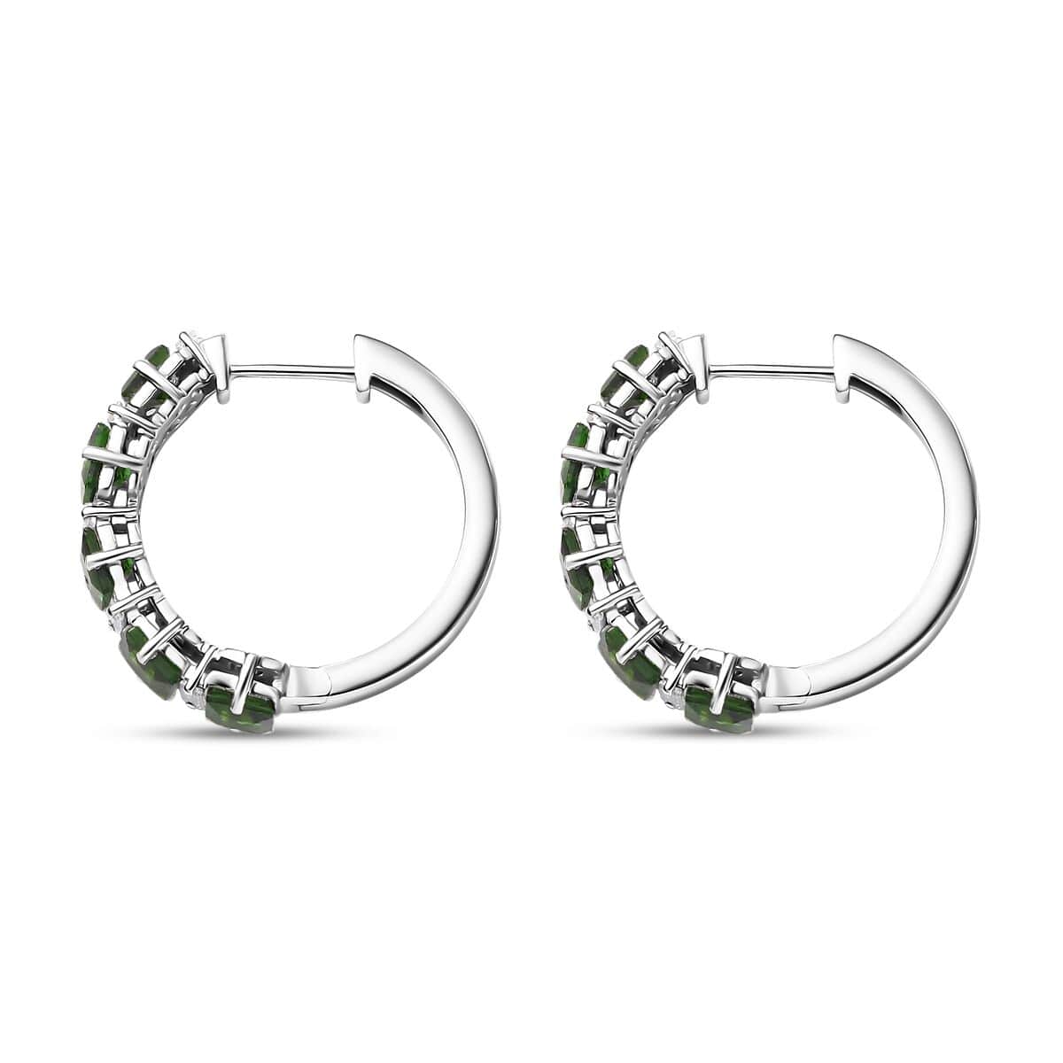 Chrome Diopside and Sea Waves Moissanite 4.10 ctw Earrings in Rhodium Over Sterling Silver image number 3