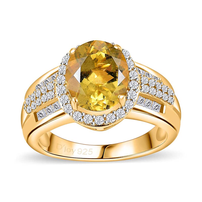 Premium Brazilian Heliodor and White Zircon 3.40 ctw Sunlit Meadow Ring in 18K Vermeil Yellow Gold Over Sterling Silver (Size 10.0)