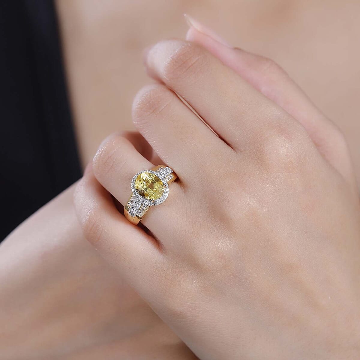 Premium Brazilian Heliodor and White Zircon 3.40 ctw Sunlit Meadow Ring in 18K Vermeil Yellow Gold Over Sterling Silver (Size 6.0) image number 2