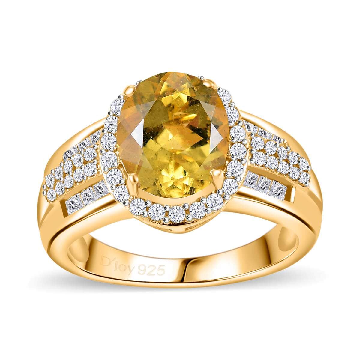 Brazilian Heliodor, White Zircon Ring in 18K Vermeil YG Over Sterling Silver (Size 10.0) 3.40 ctw image number 0