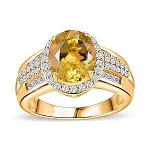 Premium Brazilian Heliodor and White Zircon 3.40 ctw Sunlit Meadow Ring in 18K Vermeil Yellow Gold Over Sterling Silver (Size 7.0)