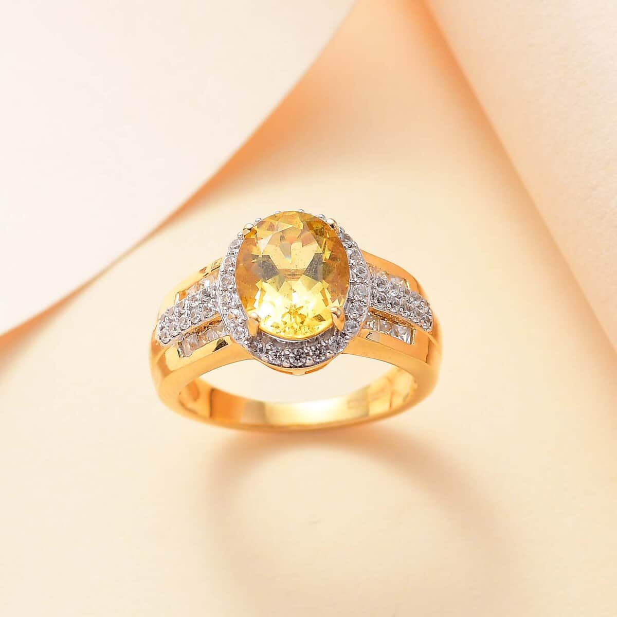 Brazilian Heliodor, White Zircon Ring in 18K Vermeil YG Over Sterling Silver (Size 10.0) 3.40 ctw image number 1