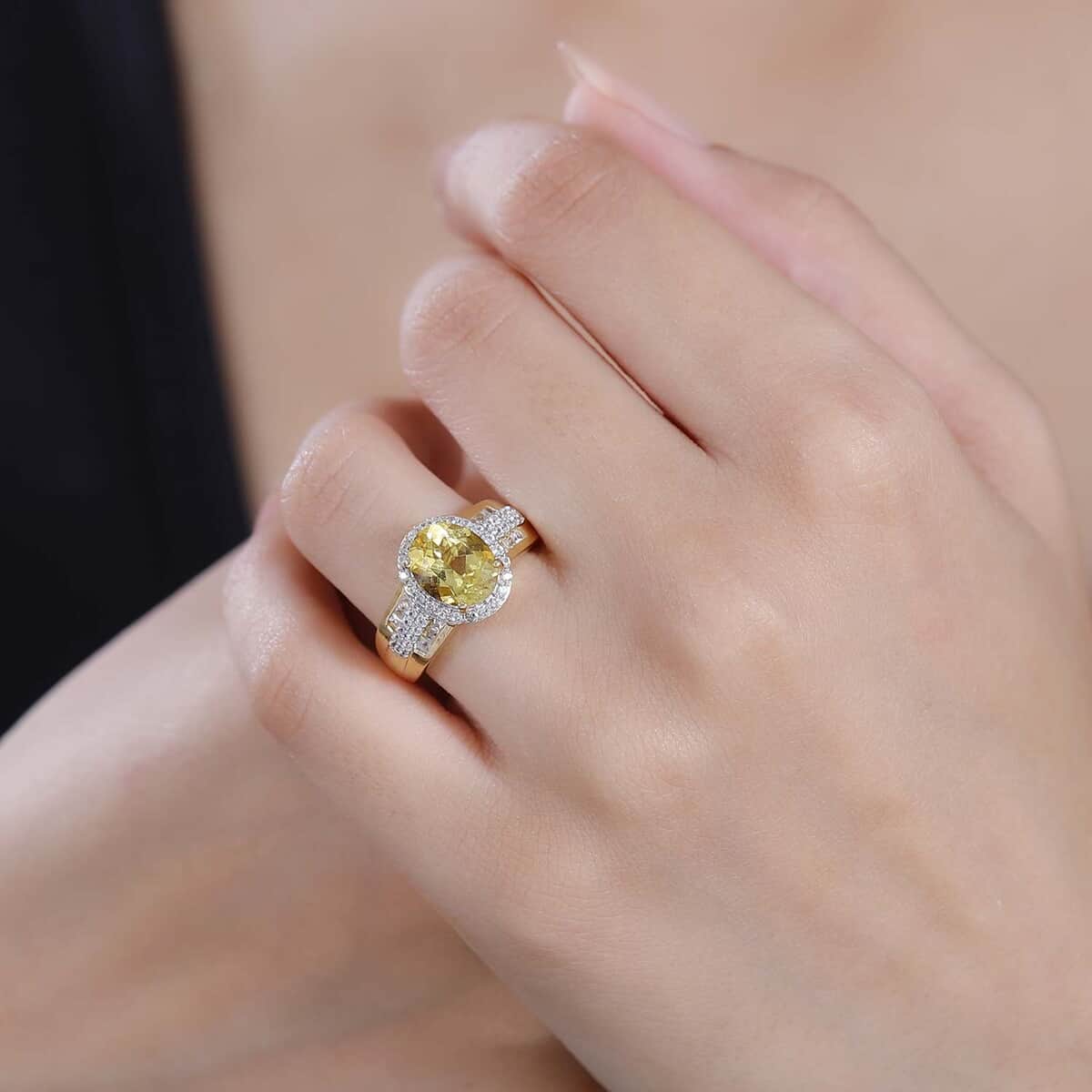 Brazilian Heliodor, White Zircon Ring in 18K Vermeil YG Over Sterling Silver (Size 10.0) 3.40 ctw image number 2