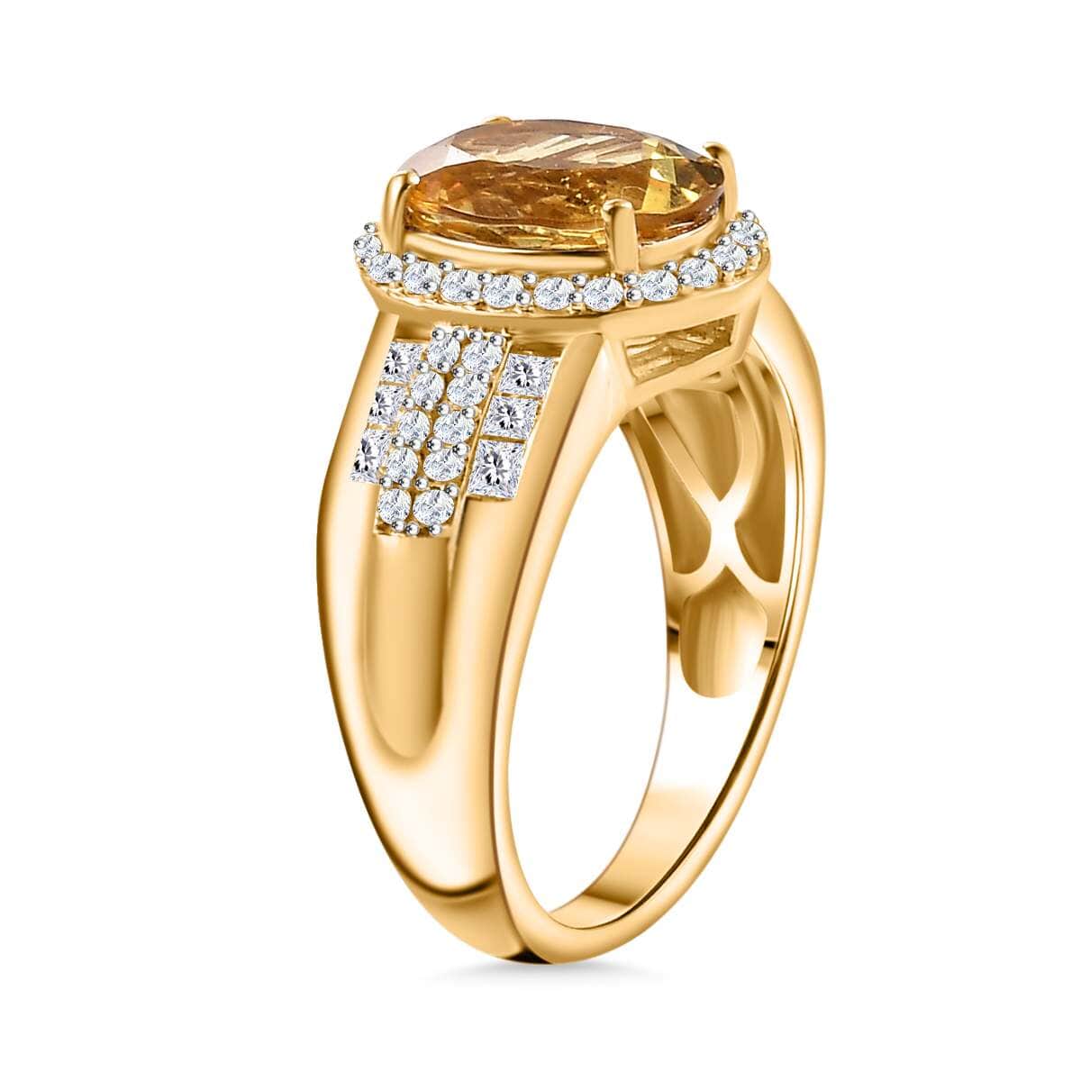 Brazilian Heliodor, White Zircon Ring in 18K Vermeil YG Over Sterling Silver (Size 10.0) 3.40 ctw image number 3