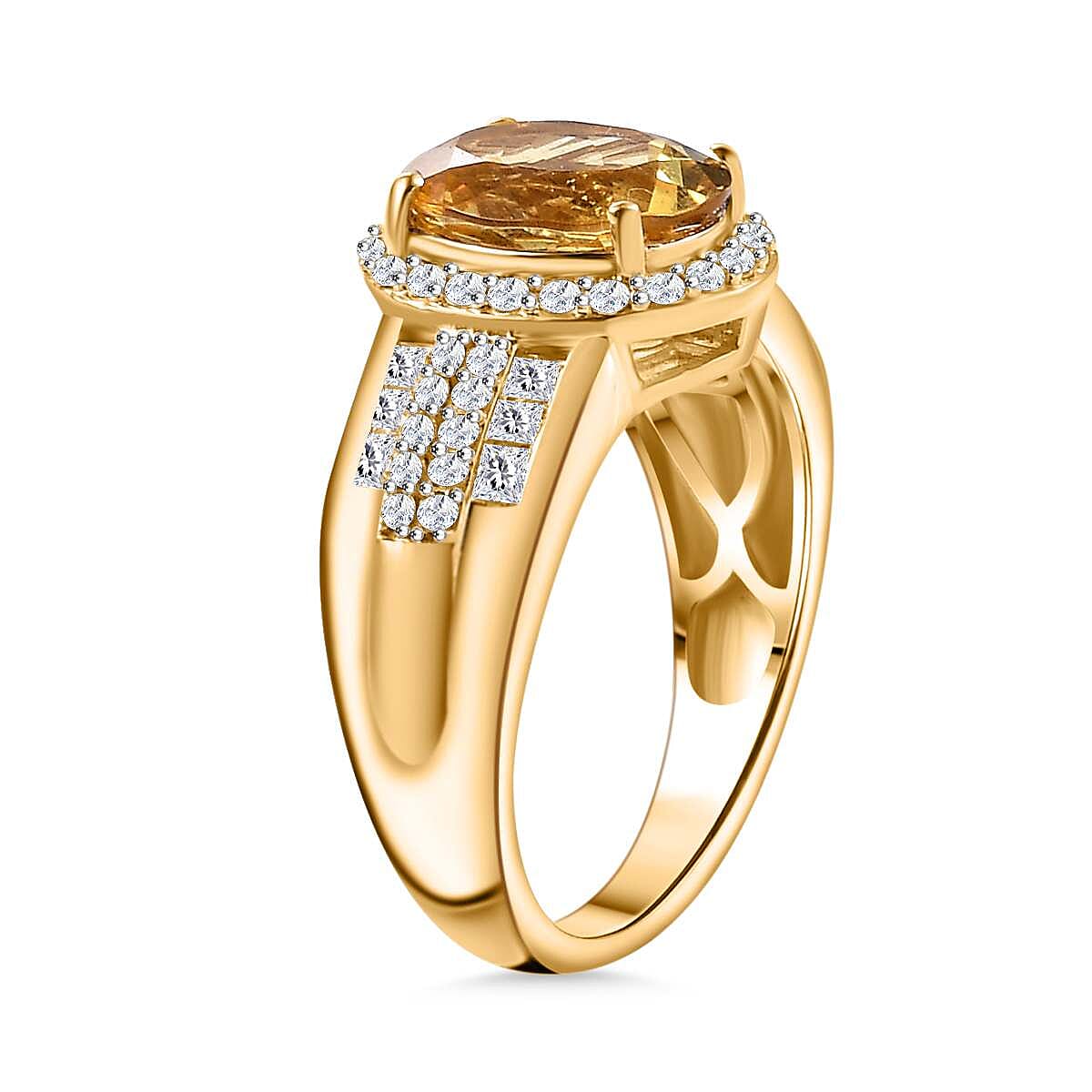 Premium Brazilian Heliodor and White Zircon 3.40 ctw Sunlit Meadow Ring in 18K Vermeil Yellow Gold Over Sterling Silver (Size 9.0) image number 3