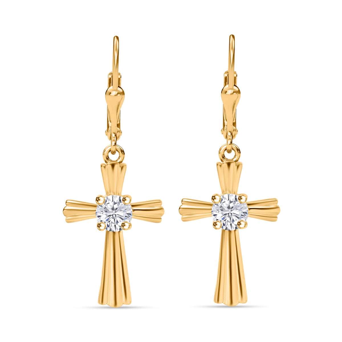 Moissanite Cross Lever Back Earrings in 18K Vermeil YG Over Sterling Silver 0.90 ctw image number 0