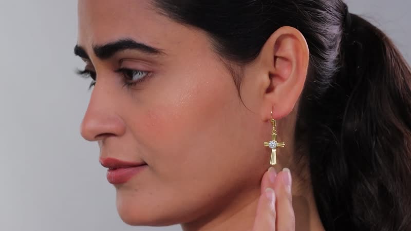 Moissanite Cross Lever Back Earrings in 18K Vermeil YG Over Sterling Silver 0.90 ctw