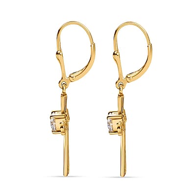 D'Joy Moissanite 0.90 ctw Cross Lever Back Earrings in 18K Vermeil Yellow Gold Over Sterling Silver