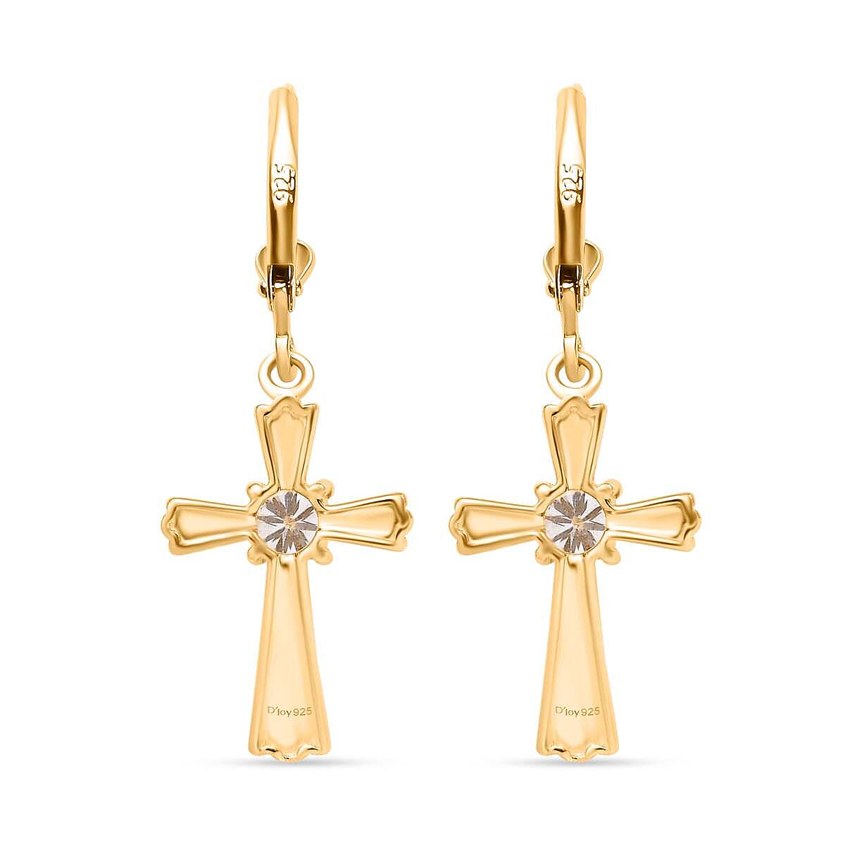 D'Joy Moissanite 0.90 ctw Cross Lever Back Earrings in 18K Vermeil Yellow Gold Over Sterling Silver