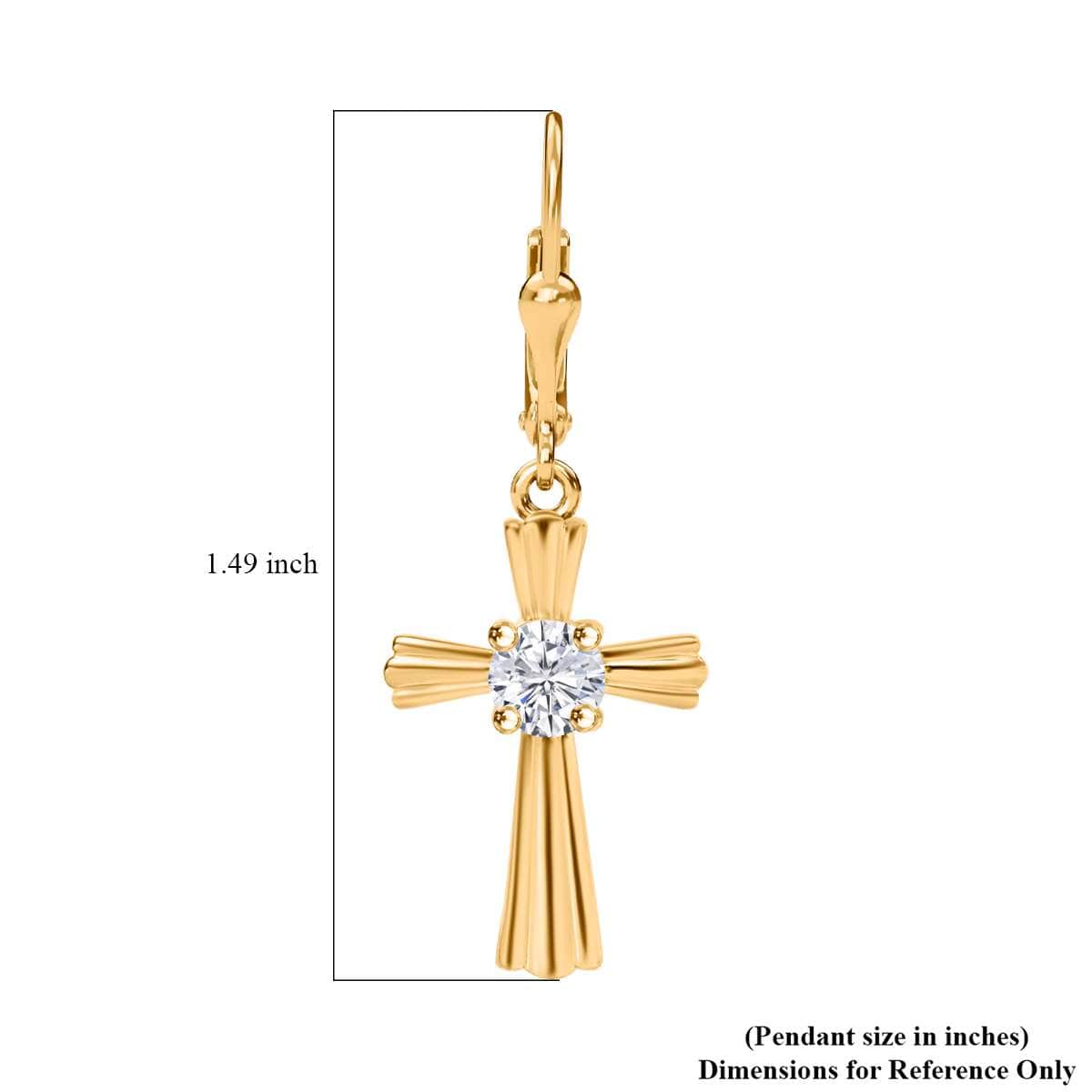 Moissanite Cross Lever Back Earrings in 18K Vermeil YG Over Sterling Silver 0.90 ctw image number 6