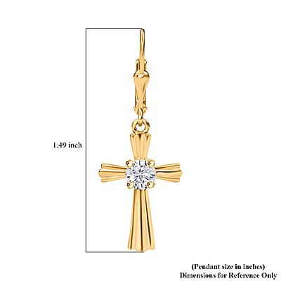 D'Joy Moissanite 0.90 ctw Cross Lever Back Earrings in 18K Vermeil Yellow Gold Over Sterling Silver