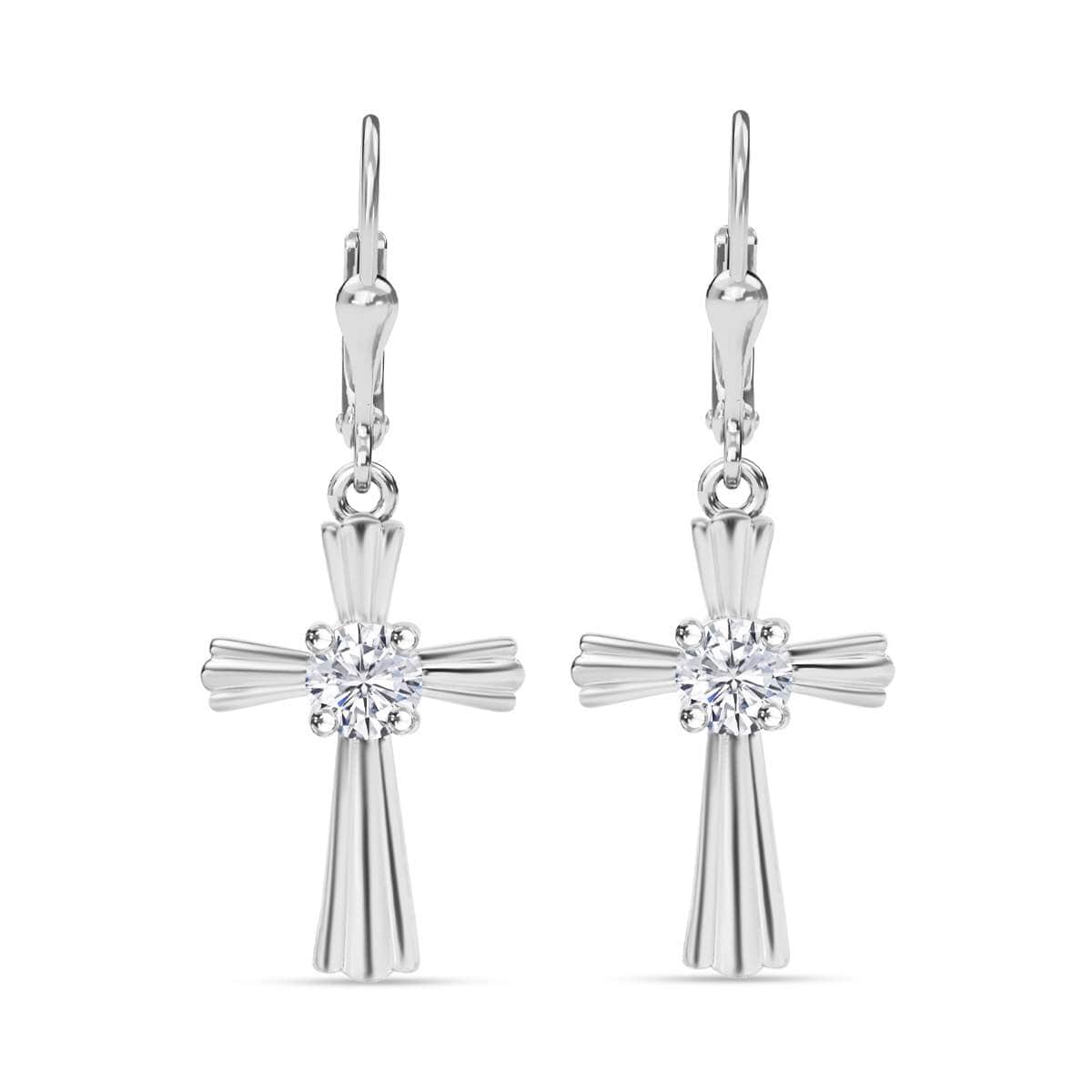 Moissanite 0.90 ctw Cross Lever Back Earrings in Rhodium Over Sterling Silver image number 0