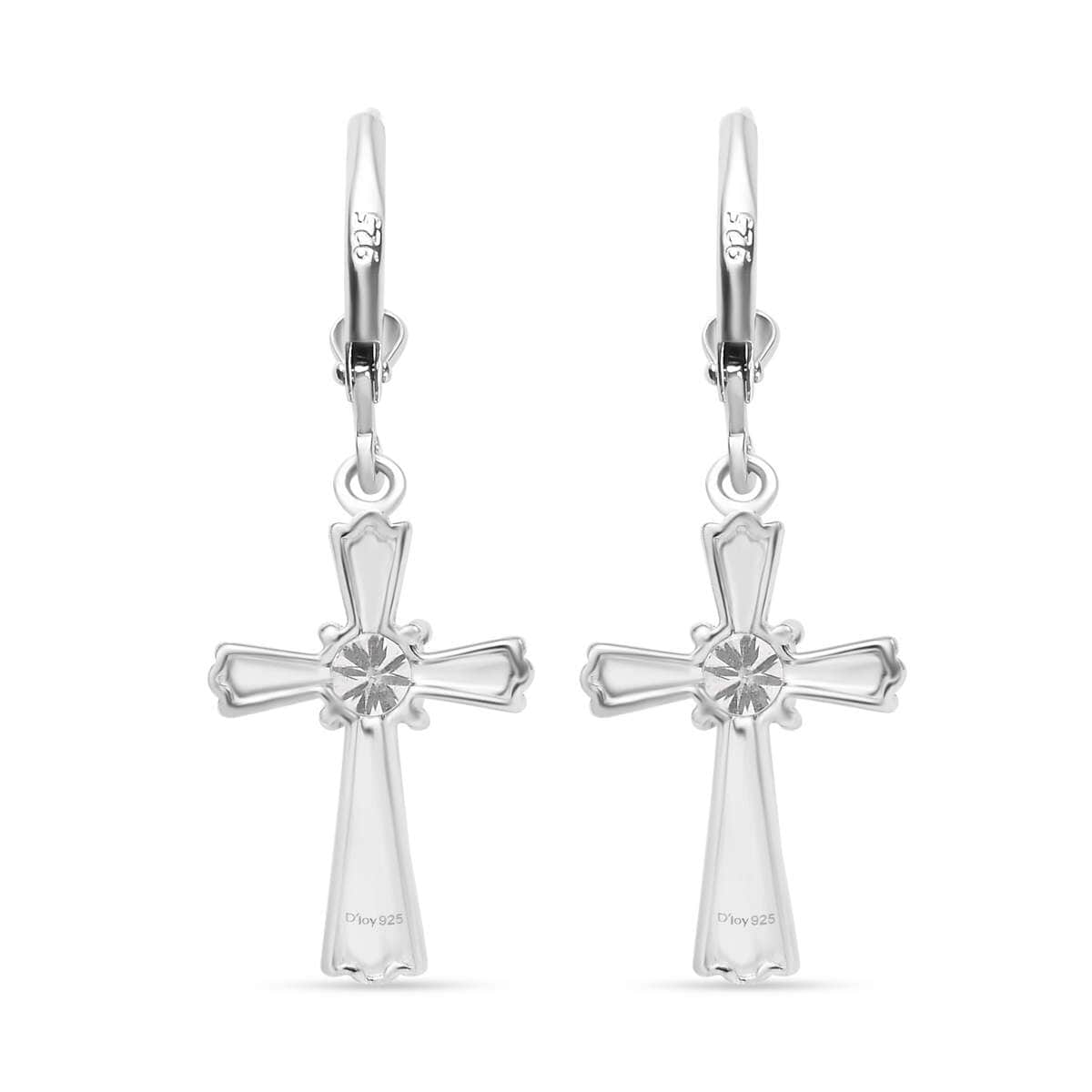 Moissanite 0.90 ctw Cross Lever Back Earrings in Rhodium Over Sterling Silver image number 5