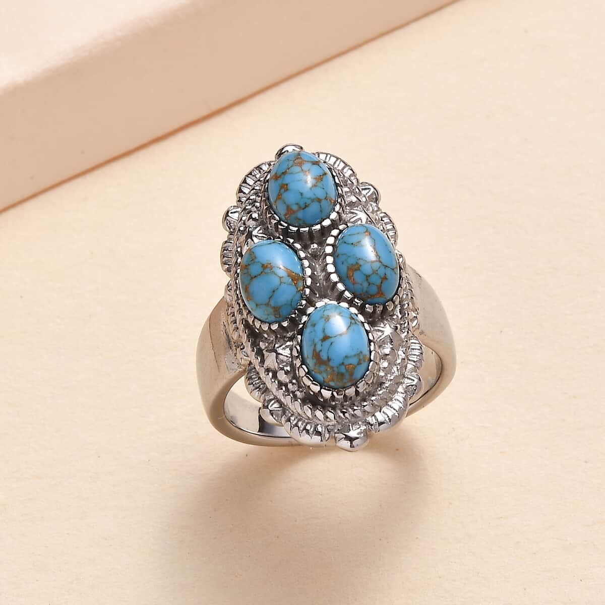 Mojave Blue Turquoise 3.35 ctw Ring in Stainless Steel (Size 10.0) image number 1