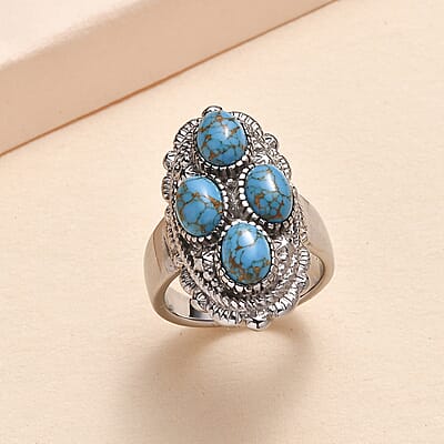 Mojave Blue Turquoise 3.35 ctw Ring in Stainless Steel (Size 10.0)