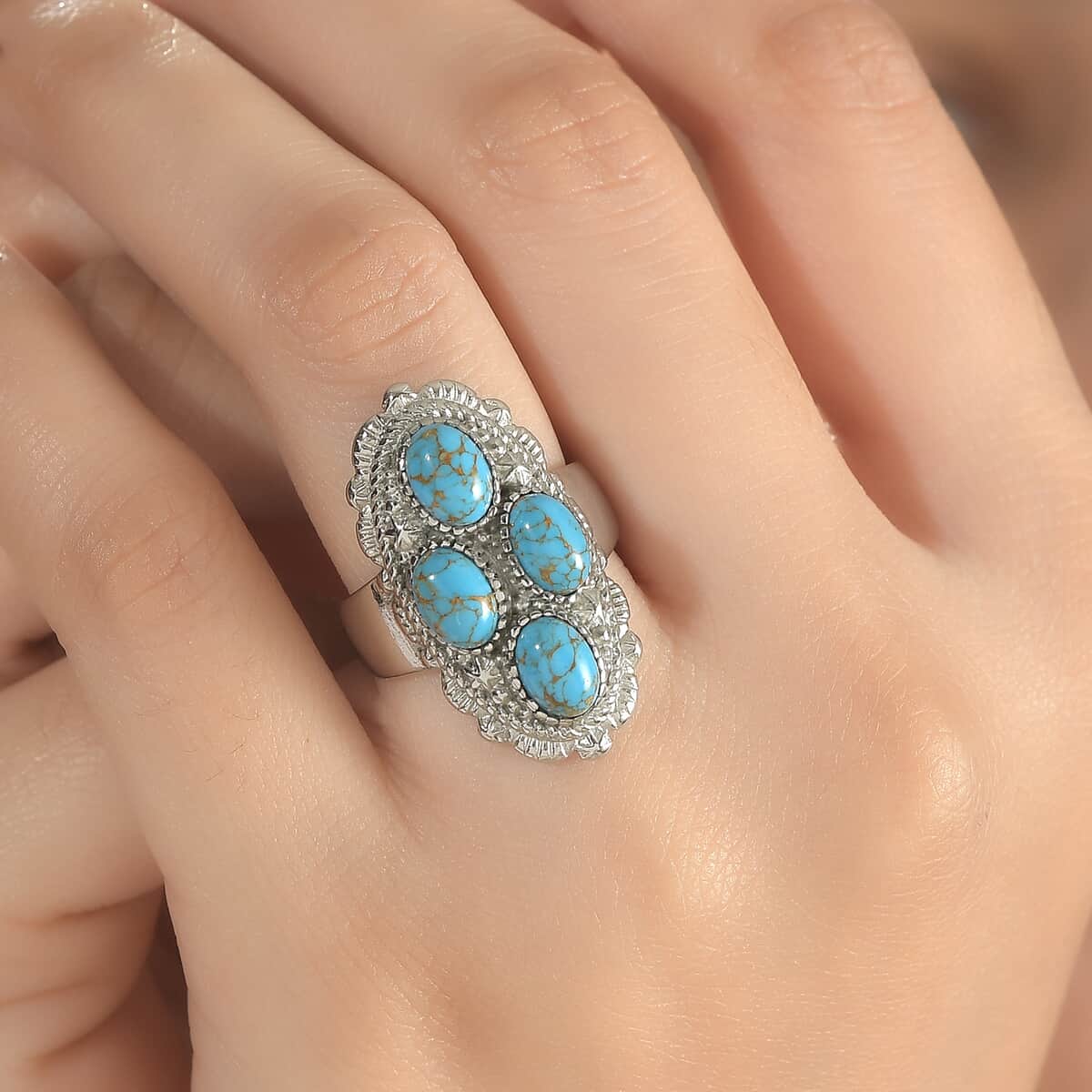 Mojave Blue Turquoise 3.35 ctw Ring in Stainless Steel (Size 10.0) image number 2