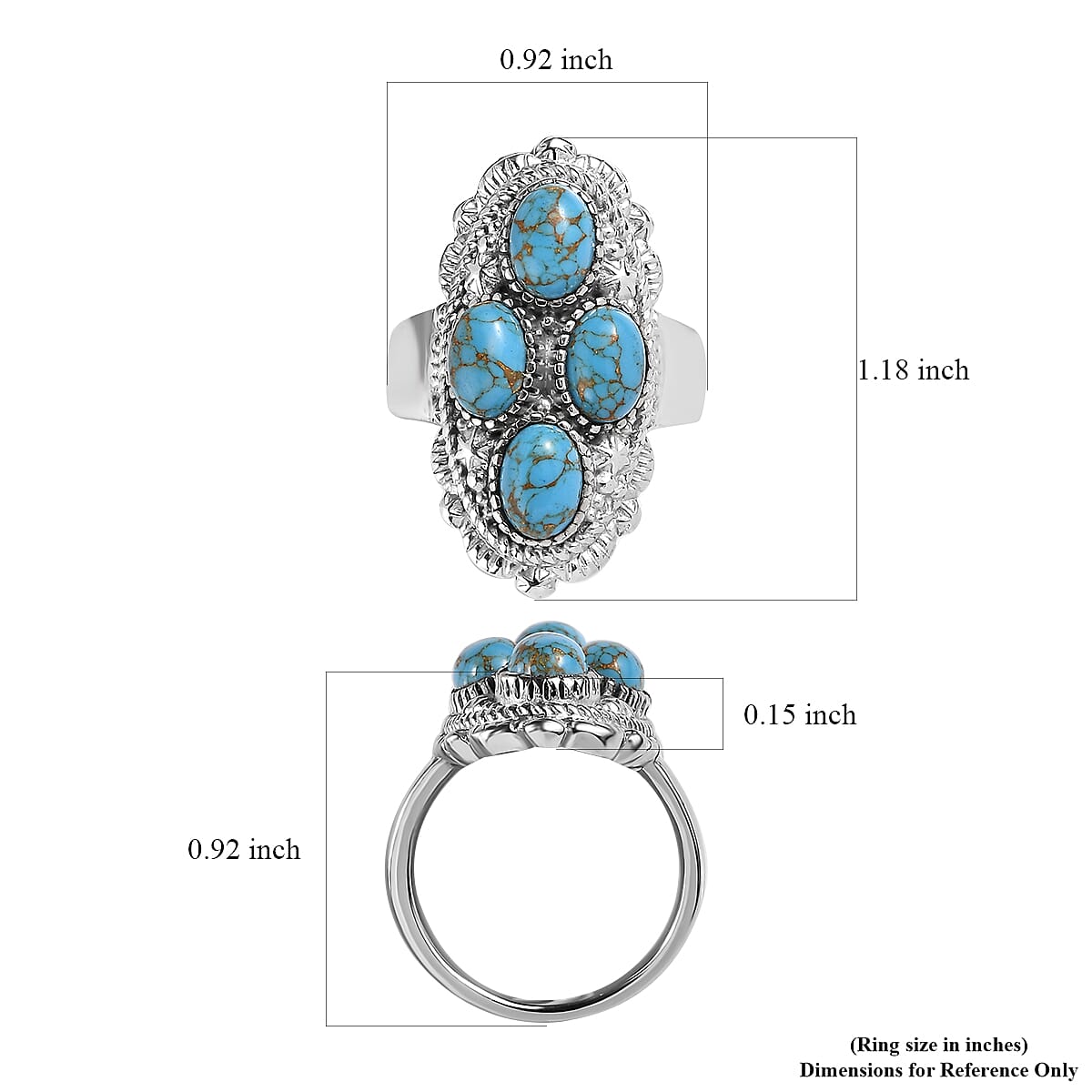 Mojave Blue Turquoise 3.35 ctw Ring in Stainless Steel (Size 10.0)