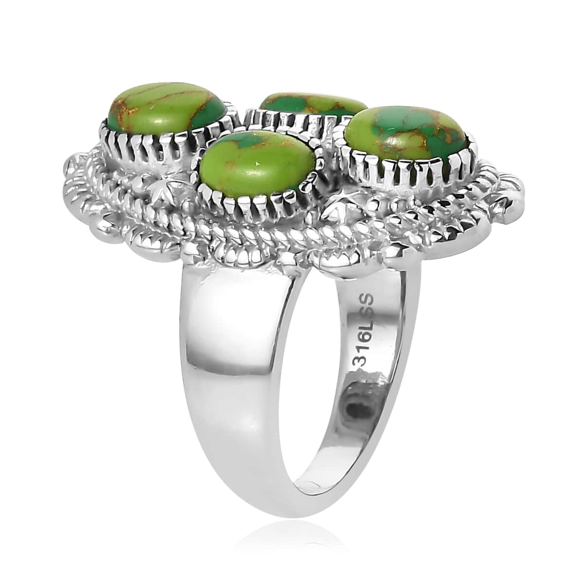 Mojave Green Turquoise 2.90 ctw Ring in Stainless Steel (Size 7.0) image number 3