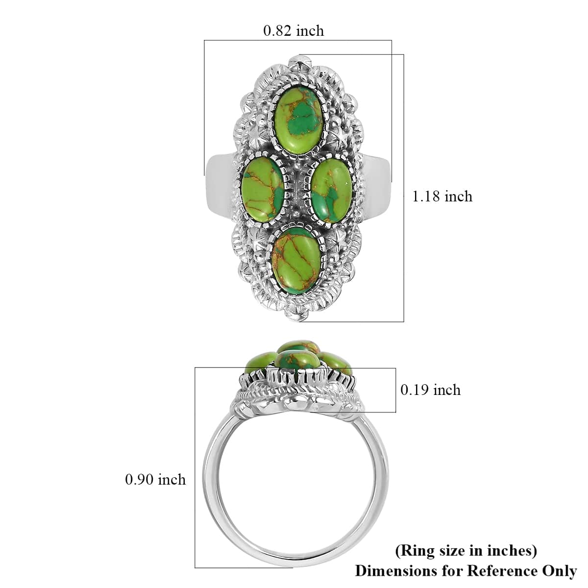 Mojave Green Turquoise 2.90 ctw Ring in Stainless Steel (Size 7.0) image number 5