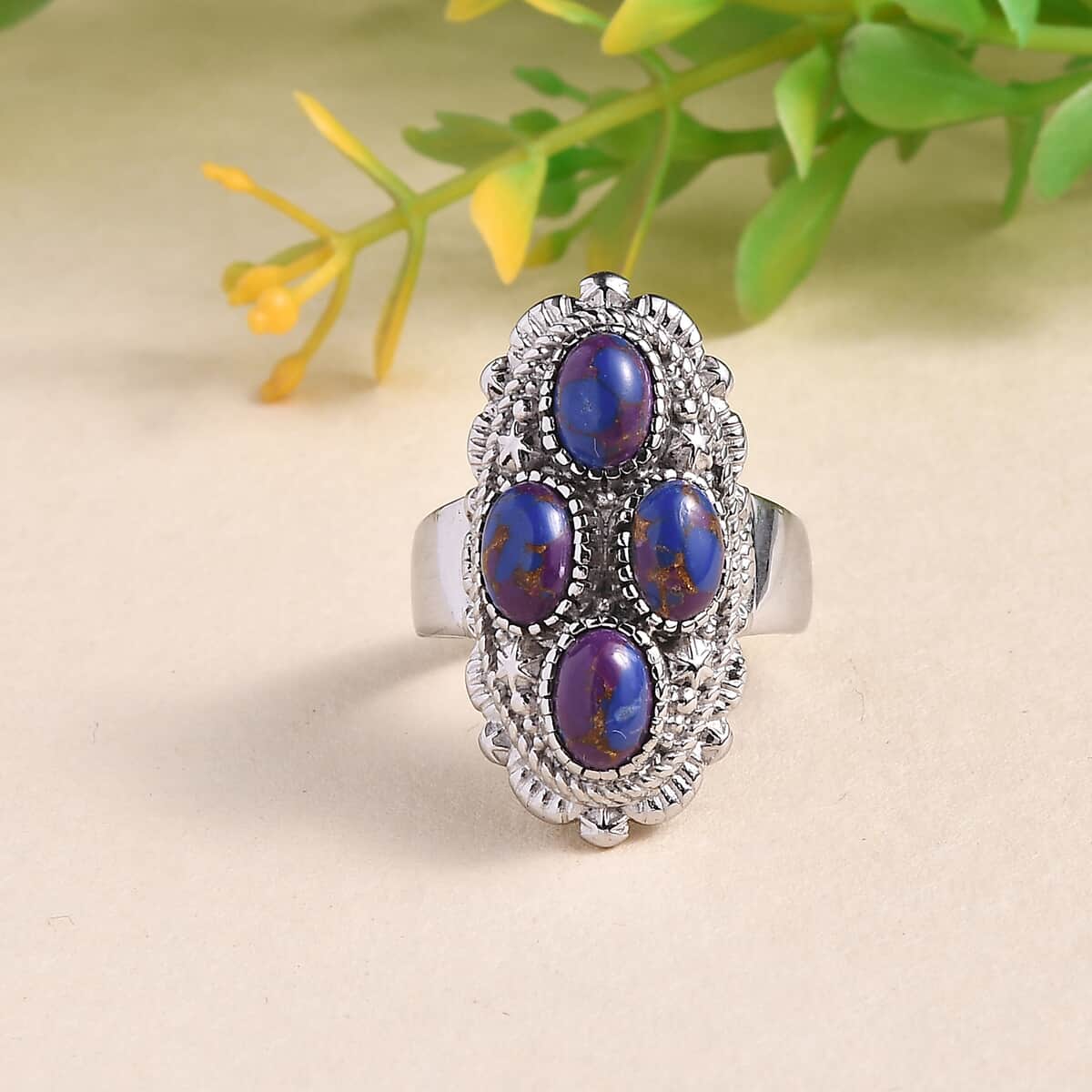 Mojave Purple Turquoise 3.25 ctw Ring in Stainless Steel (Size 7.0) image number 1