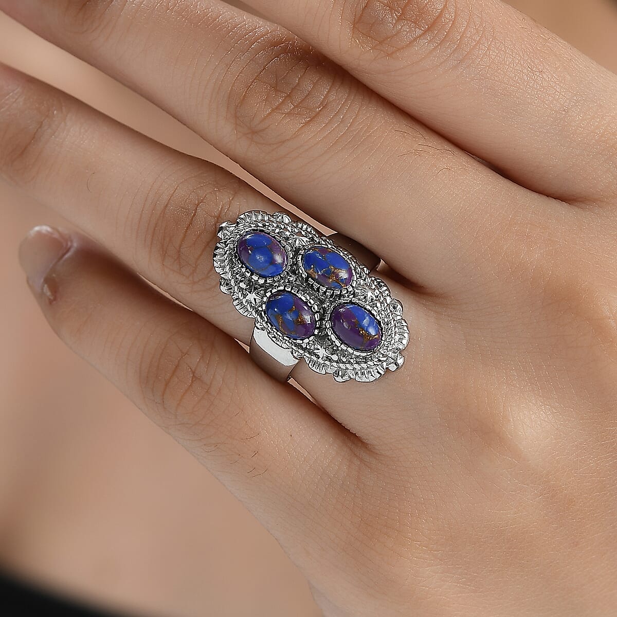 Mojave Purple Turquoise 3.25 ctw Ring in Stainless Steel (Size 9.0) image number 2