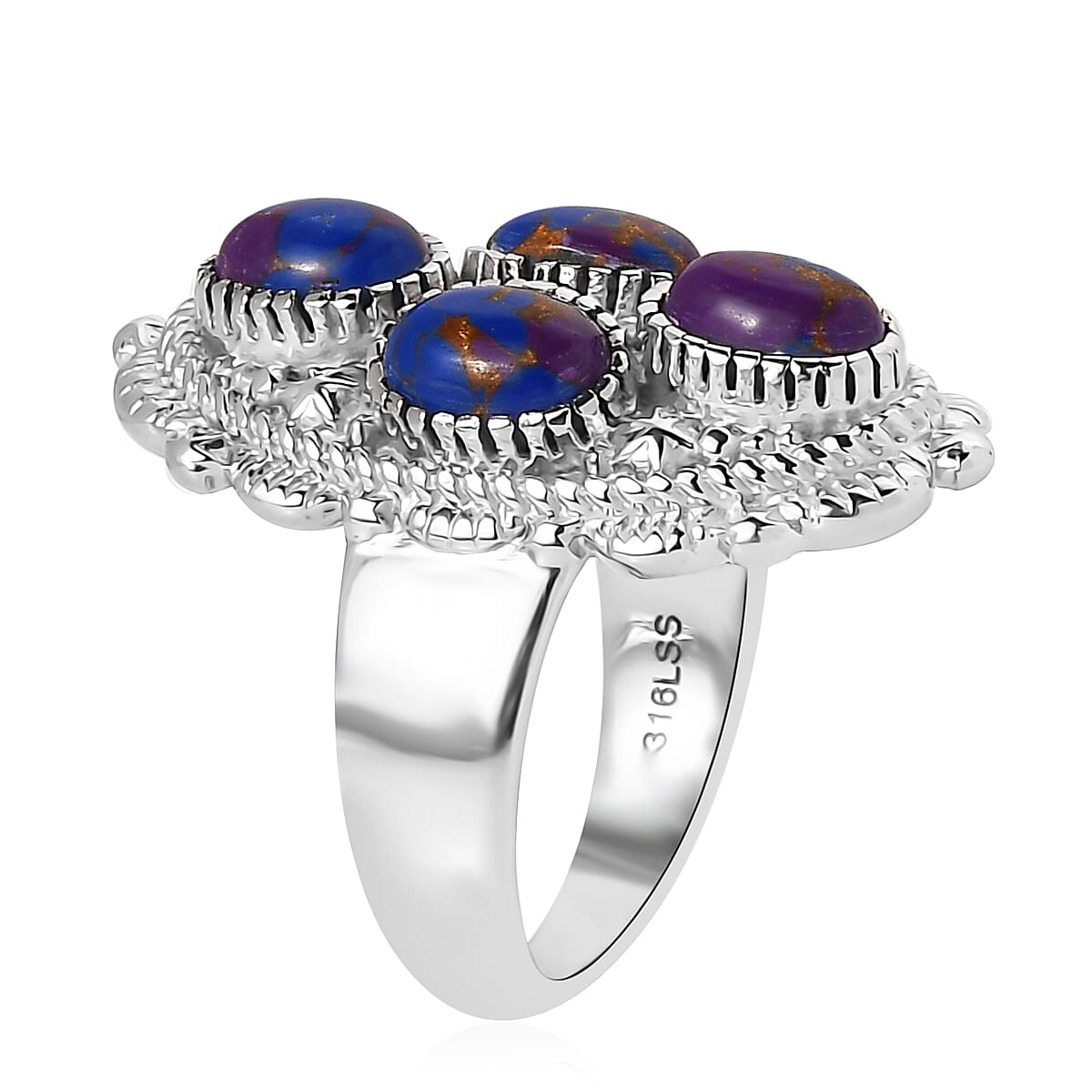 Mojave Purple Turquoise 3.25 ctw Ring in Stainless Steel (Size 9.0) image number 3