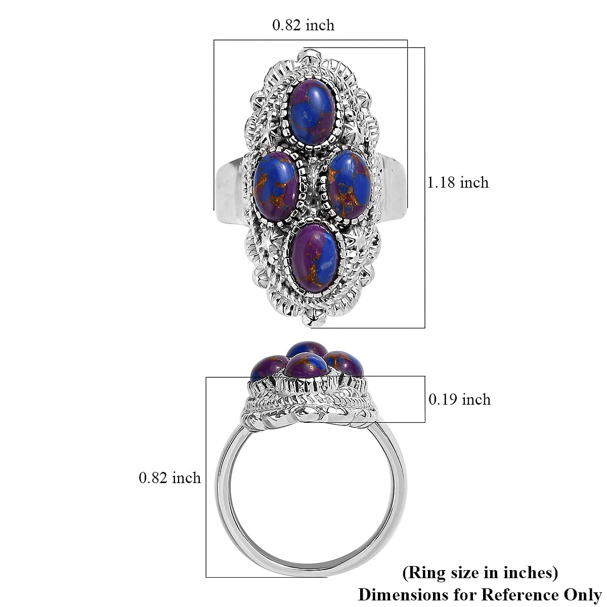 Mojave Purple Turquoise 3.25 ctw Ring in Stainless Steel (Size 9.0) image number 5