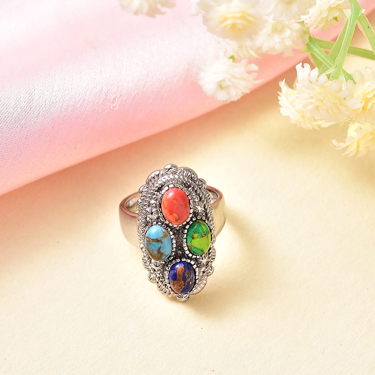 Mojave Multi Turquoise 3.25 ctw Ring in Stainless Steel (Size 11.0) image number 1