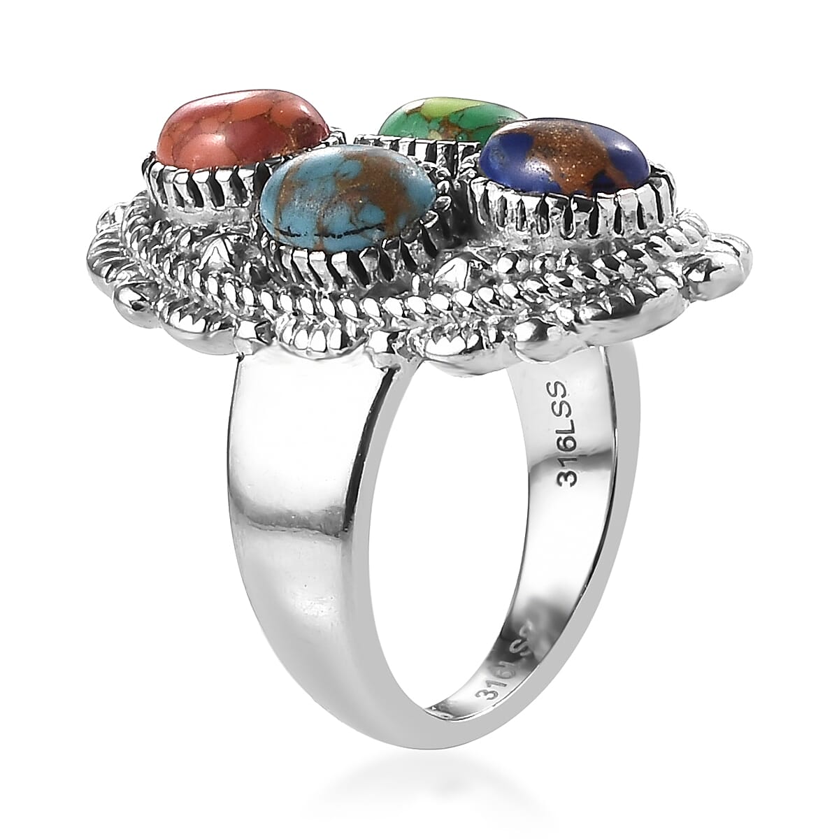 Mojave Multi Turquoise 3.25 ctw Ring in Stainless Steel (Size 11.0) image number 3