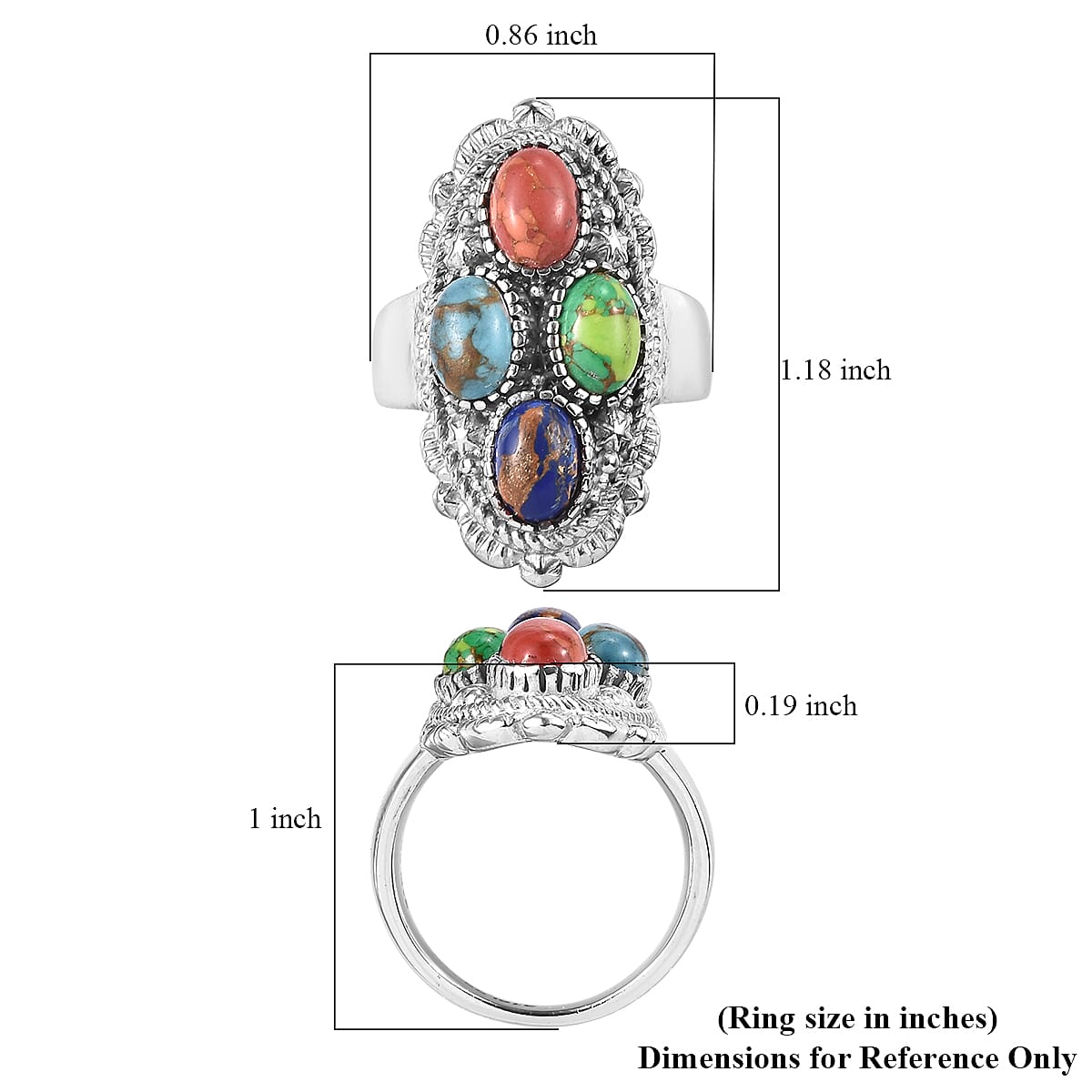 Mojave Multi Turquoise 3.25 ctw Ring in Stainless Steel (Size 11.0) image number 5