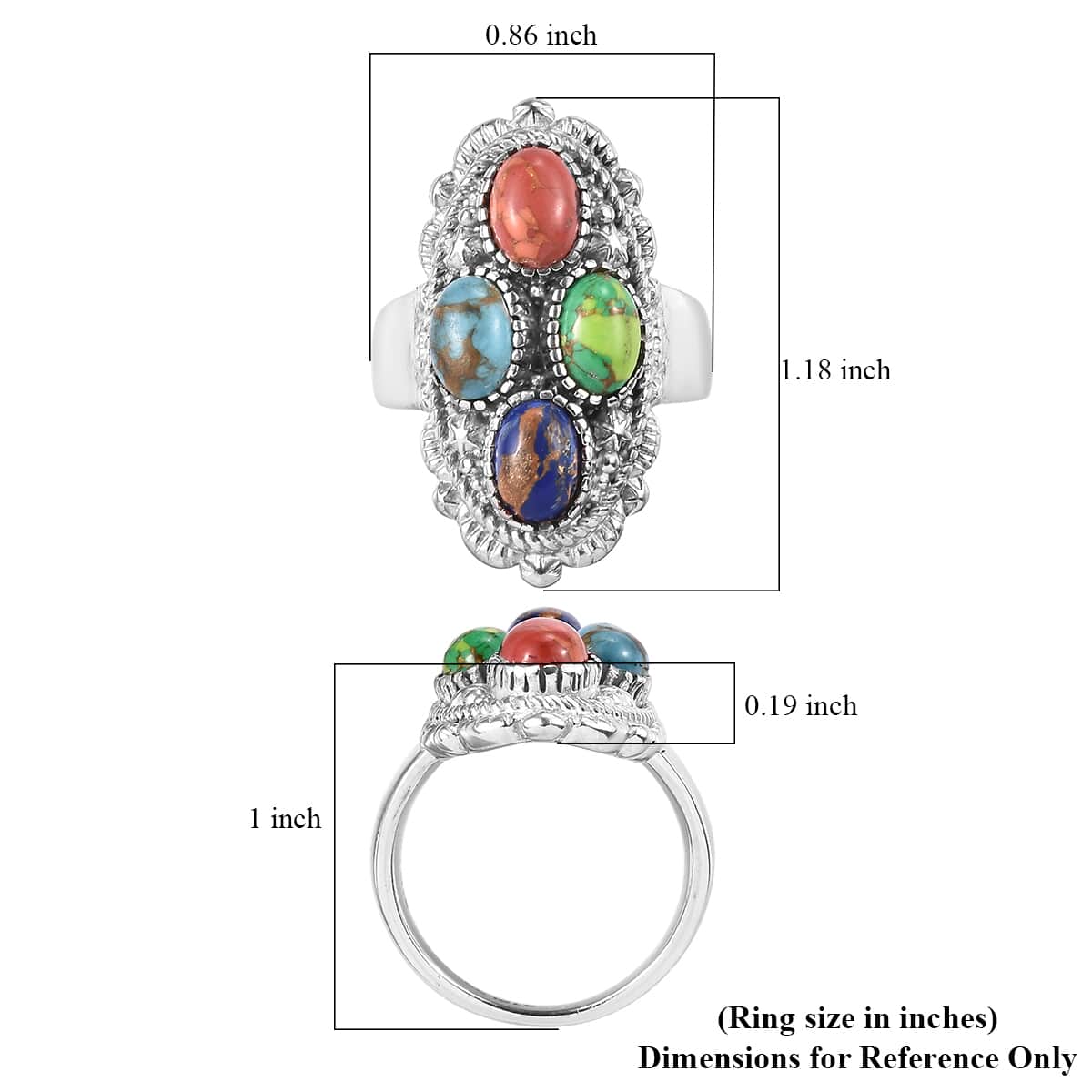 Mojave Multi Turquoise 3.25 ctw Ring in Stainless Steel (Size 7.0) image number 5