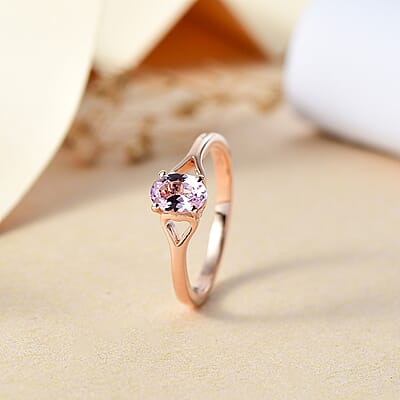 Martha Rocha Kunzite 0.75 ctw Heart Shank Ring in 18K Vermeil Rose Gold Over Sterling Silver (Size 10.0)