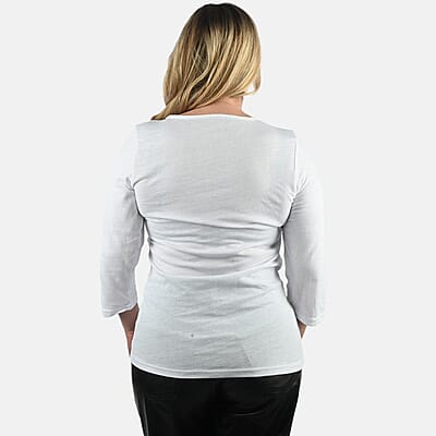 Tamsy Set of 3 Navy, Khaki, White Cotton Blend V-Neck 3/4 Sleeve Shirts - M