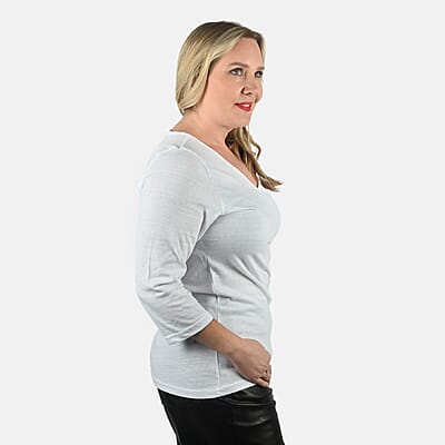 Tamsy Set of 3 Navy, Khaki, White Cotton Blend V-Neck 3/4 Sleeve Shirts - M