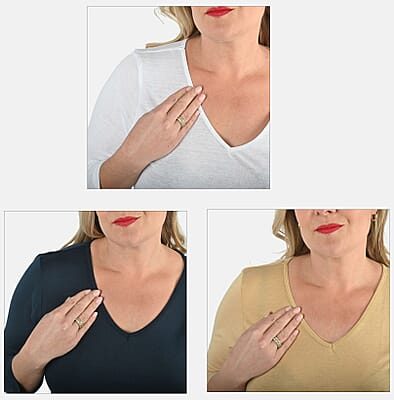 Tamsy Set of 3 Navy, Khaki, White Cotton Blend V-Neck 3/4 Sleeve Shirts - M