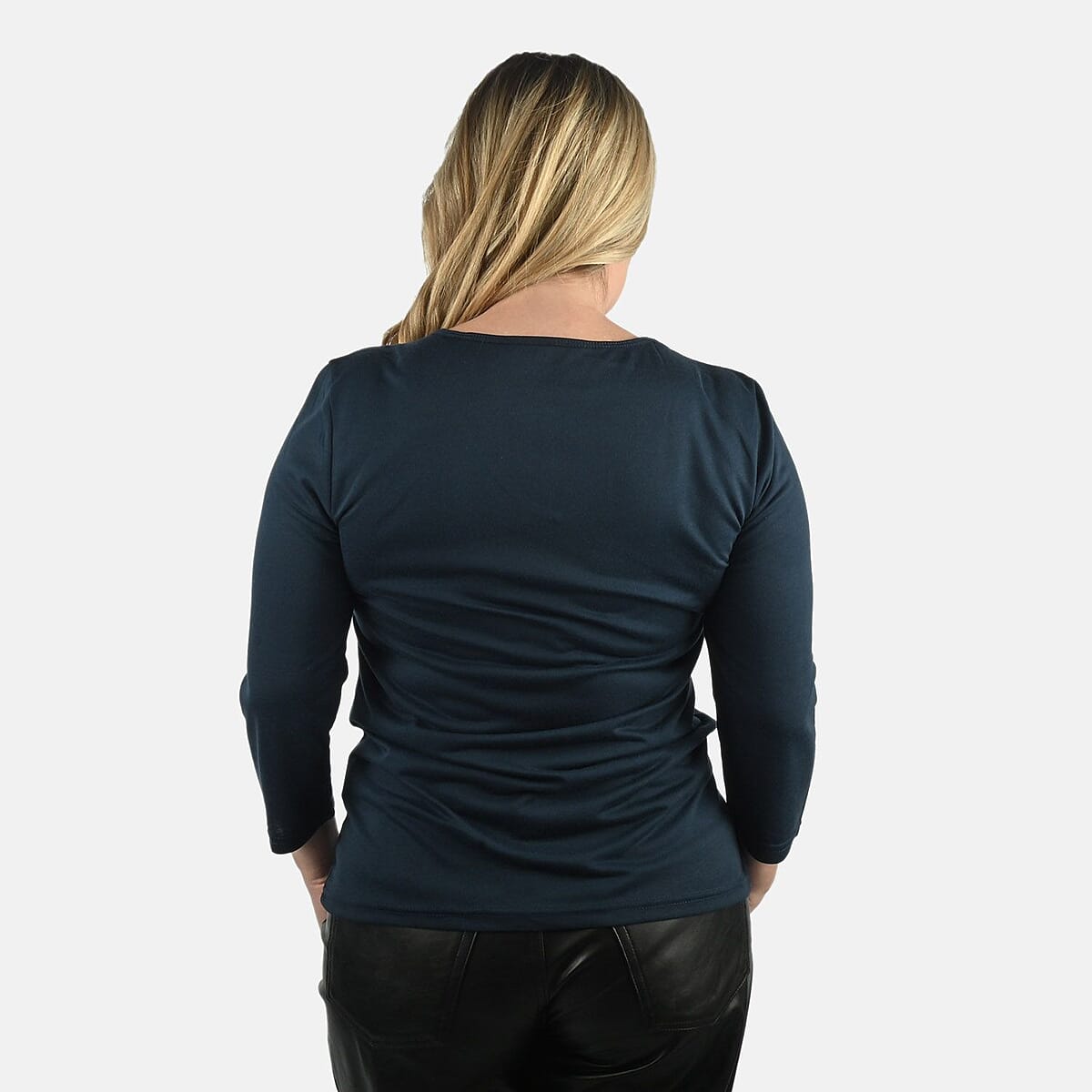 Set of 3 Navy, Khaki, White Cotton Blend V-Neck 3/4 Sleeve Shirts - XL image number 5