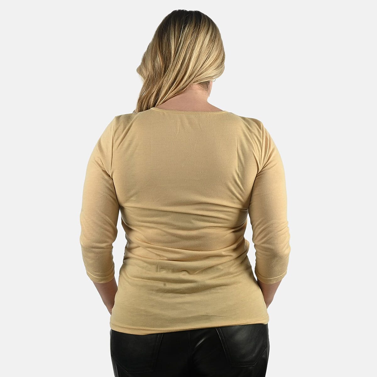 Set of 3 Navy, Khaki, White Cotton Blend V-Neck 3/4 Sleeve Shirts - XXL image number 8